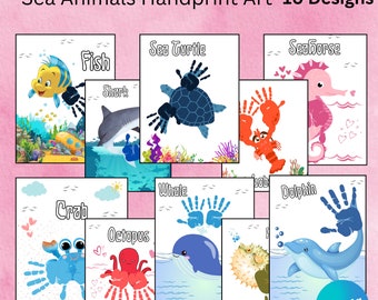 Sea Animals Handprint Art Bundle, Summer Handprint, Classroom Nursery Activity Card, Toddler  Handprint Art, Kids Summer Handprint Art