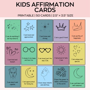Affirmationskarten für Kinder, Positive Affirmationskarten für Kinder, Kinder-Positivitätskarten, Flash-Karten für Kinder, Set mit 50 Kinderaffirmationen