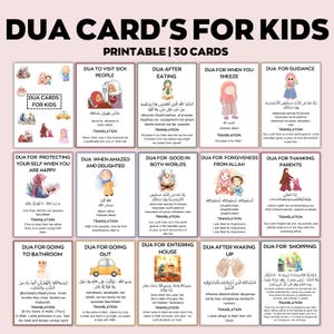 Dua-kaarten voor kinderen, islamitische printables voor kinderen, dua's voor kinderen, dua-boek voor kinderen, gebedskaarten, dua-flashcards, dagelijkse dua's voor kinderen, dua voor moslims