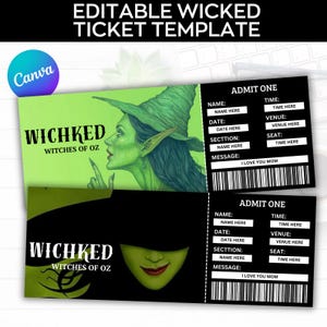 Druckbare Wicked Broadway Surprise Ticket, Musiktheater Faux Event Eintritt Andenken, Geburtstagsgeschenk, bearbeitbare Konzertkarte