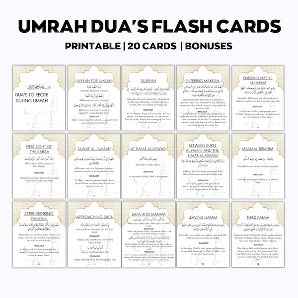 Umrah Duas druckbare, Blumen Umrah Karten, Dua Karten druckbare, Umrah Duas Digital, Umrah Führer, Umrah Buch, Duas für Umrah, Umrah Karteikarten