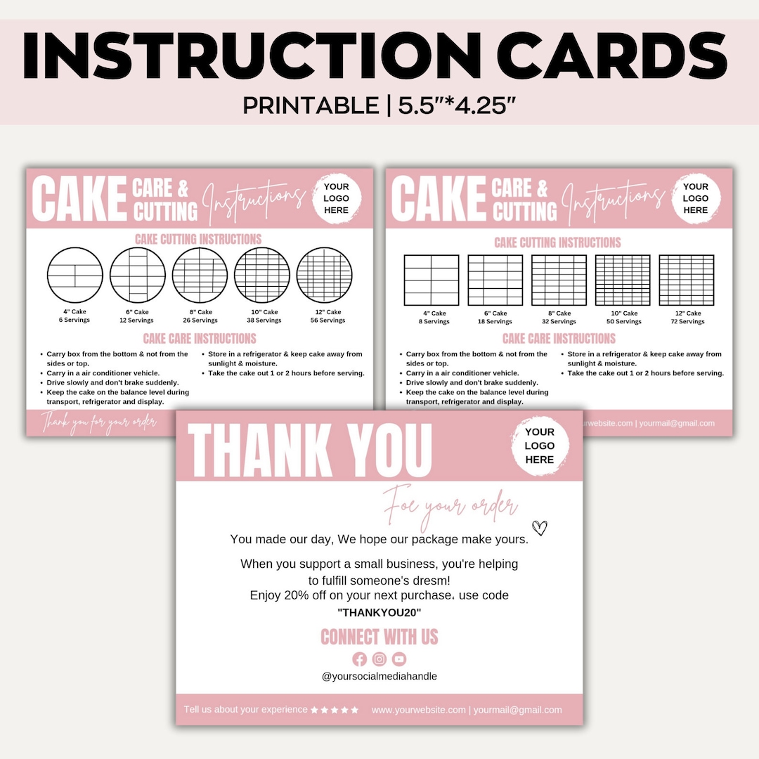Editable Cake Care & Cutting Guide Canva Template,printable Cake ...