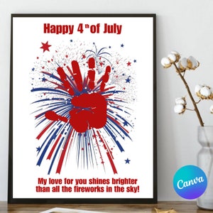 4th of Jul Feuerwerk Handabdruck Kunst, Fourth of Juli Handwerk, Klassenzimmer Aktivität, Unabhängigkeitstag, Kinder Andenken, Fußabdruck Kunst