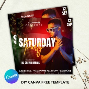 Bearbeitbare Club Flyer Vorlage für Canva, DIY Event Flyer, Party Flyer, Digital Geburtstag Flyer, DJ Party einladen für Social Media, Instagram