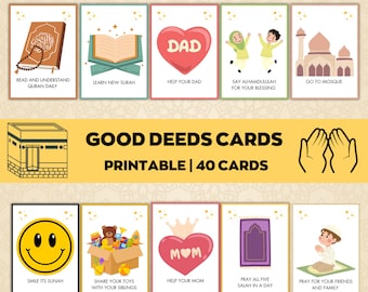 Good Deeds Cards Printable, Ramadan Cards, Ramadan Advent Cards, Kids Good Deeds, Ramadan kids Activities, Muslim Activity, Ramadan Calendar