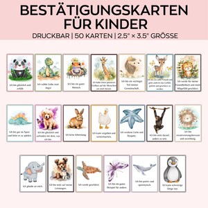 Peut inclure: Ensemble de 20 cartes d'affirmation pour enfants, chacune avec une illustration d'animal &agrave; l'aquarelle et une affirmation positive en allemand. Cartes de 6,35 cm x 8,89 cm.