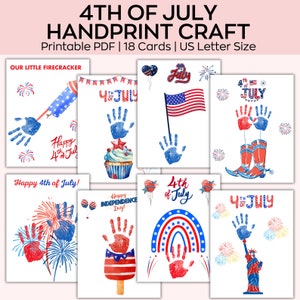 Impression artistique du 4 juillet, créations manuelles du 4 juillet, activité en classe, jour de l'indépendance, souvenir pour enfants, art de l'empreinte de main, activité préscolaire