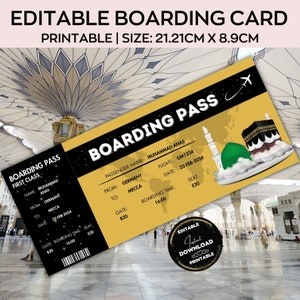 Carte d'embarquement pour le Hajj, billet d'avion modifiable pour le Hajj, cadeau Omra de La Mecque, Médine, voyage à La Mecque, cadeau Memrobila, cadeau pour couple