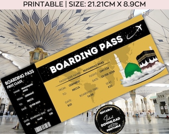 Carte d'embarquement pour le Hajj, billet d'avion modifiable pour le Hajj, cadeau Omra de La Mecque, Médine, voyage à La Mecque, cadeau Memrobila, cadeau pour couple