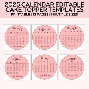 Trending Kuchenkalender für runden Kuchen, Geburtstagskuchenkalender, benutzerdefinierter runder Kuchendeckel, 2025 druckbarer Kalender, Geburtstagskuchendeckel