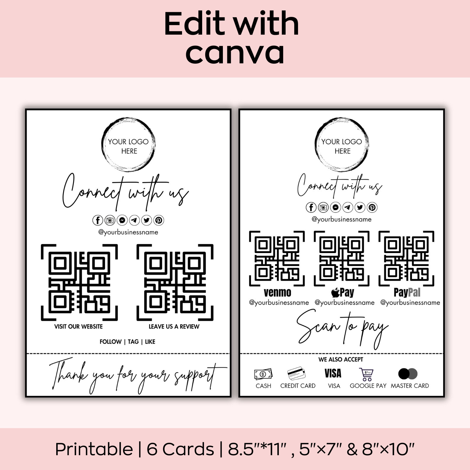 QR Code Sign for Small Business, Canva Template Editable, Price List ...