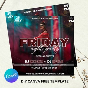 Friday Night Party Flyer, DIY Flyer-sjabloonontwerp, Night Club Event Invite Flyer, Club DJ Flyer, Happy Hour Flyer, Premade Instagram Post