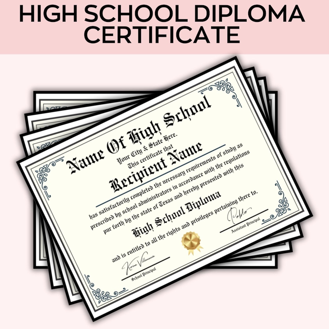 Printable GED Diploma Template, College Degree Certificate, School