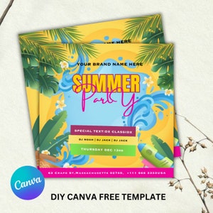 Flyer zomerfeest, sjabloonontwerp DIY-flyer, zwembadfeestuitnodiging flyer, flyer zomervakantie feest, flyer zomerevenement, vooraf gemaakte Instagram-post