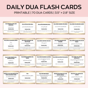 70 cartes dua quotidiennes pour enfants, cartes Dua pour musulmans, cartes mémoire dua islamiques, cartes de prière numériques, cartes imprimables, livre Dua