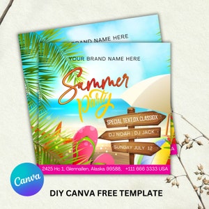 Flyer zomerfeest, sjabloonontwerp DIY-flyer, zwembadfeestuitnodiging flyer, flyer zomervakantie feest, flyer zomerevenement, vooraf gemaakte Instagram-post
