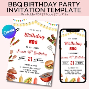 Carte d'invitation d'anniversaire barbecue modifiable, invitation à une soirée barbecue, anniversaire de barbecue d'été, invitation barbecue, invitations à une fête barbecue