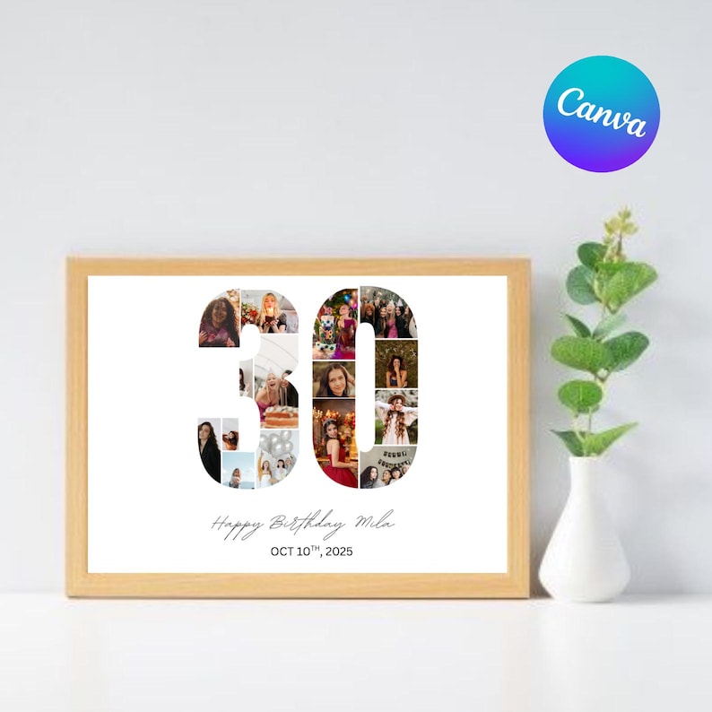 30th Birthday Photo Collage Template, 30th Photo Collage Template ...