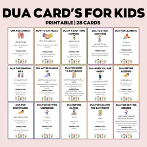 Dua-kaarten voor kinderen, islamitische kinderprintables, Dua's voor kinderen, Dua-boek voor kinderen, gebedskaarten, Dua-flashcards, dagelijkse Dua's voor kinderen, Dua voor moslims