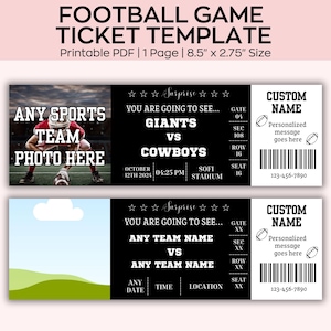 Bearbeitbares Fußballticket, Fußballspielticketgeschenk, Fußballgeburtstagsticket, Vorlagenjubiläum oder Geburtstagsgeschenk für Fußballliebhaber