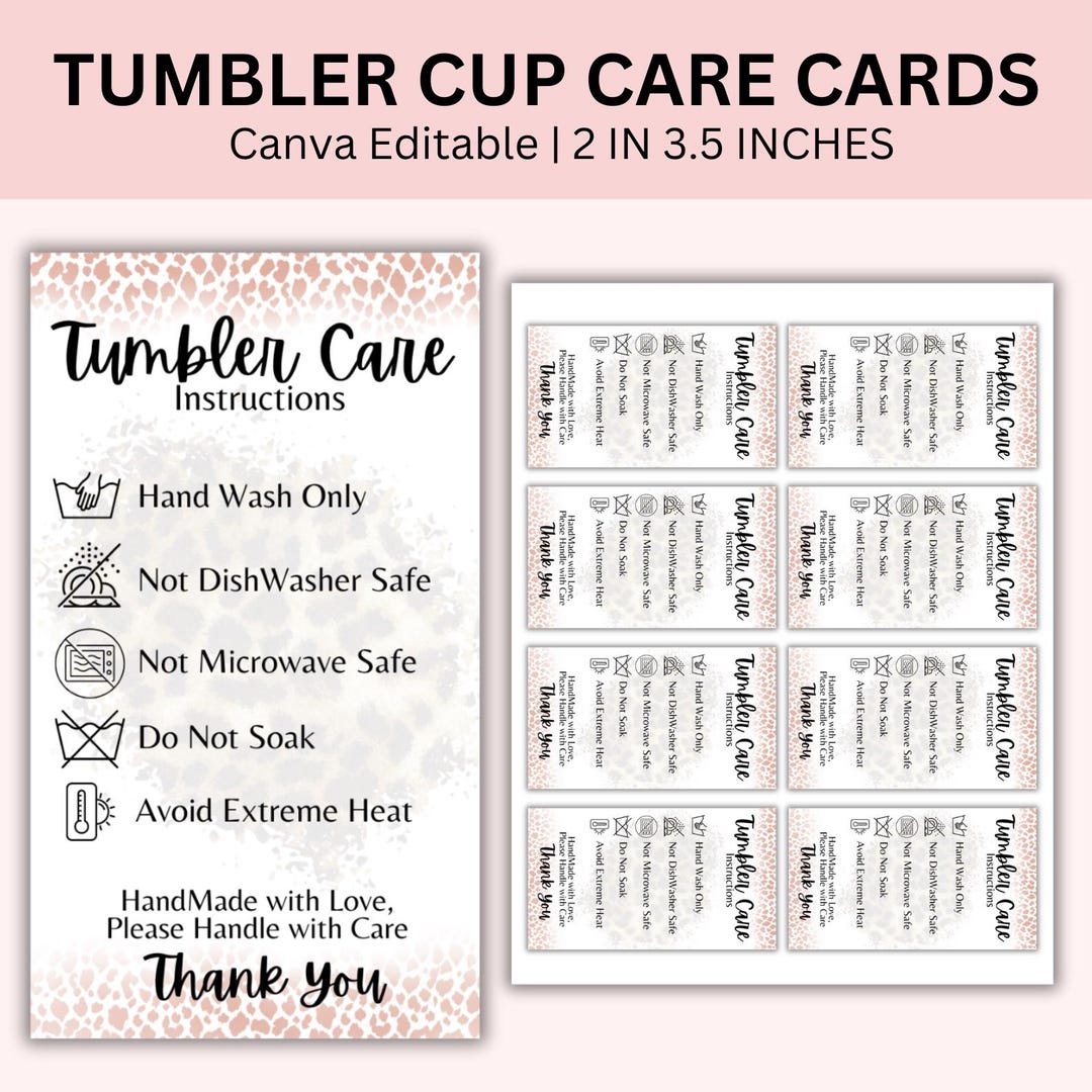 Tumbler Cup Care Instructions Card, Small Business Supplies, Printable ...