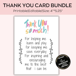 Thank You So Much - Printable End of School Teacher Thank You and Appreciation Card - Instant Download