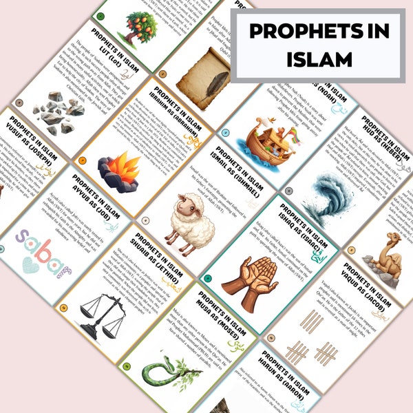 Prophets in the Quran & Islam,Islamic Printable and Digital cards, Muslim flashcards, Muslim Children's , Home schooling resources