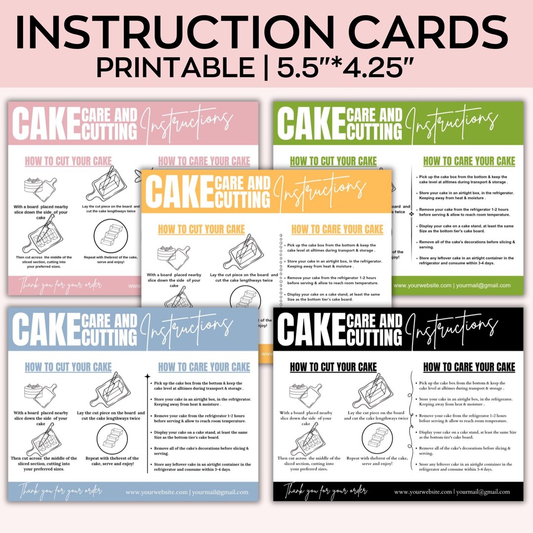 Editable Cake Care & Cutting Guide Canva Template, Cake Cutting Guide ...