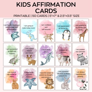 Tarjetas de afirmación para niños, Tarjetas de afirmación positiva para niños, Tarjetas de positividad para niños, Tarjetas flash para niños, Conjunto de 50 Afirmaciones para niños