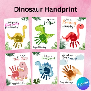 Fête des pères imprimable, lot d'oeuvres d'art empreinte de main de dinosaure, ensemble imprimable fête des pères dinosaures, travaux manuels de dinosaure pour tout-petits, maternelle préscolaire