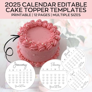 Calendario di tendenza per torte rotonde, Burnaway Cake Calneder, Topper per torte rotonde personalizzate, Calendario stampabile 2025, Topper per torte di compleanno