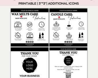 Editable Candle Care Card, Printable Wax Melt Care Instructions Card, Care Guide, Canva Template, Small Business Packaging Inserts