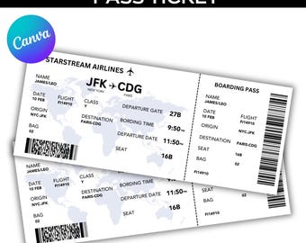 Editable Boarding Pass Template, Printable Boarding Ticket, Canva Boarding Pass Surprise Trip, Airline Ticket Canva, Digital Download