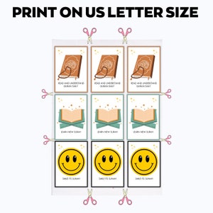 May include: Nine framed prints with religious and motivational themes. The top row features images of a book with text "READ AND UNDERSTAND QURAN DAILY". The middle row shows an open book with the text "LEARN NEW SURAH". The bottom row has smiley faces with the text "SMILE ITS SUNAH".