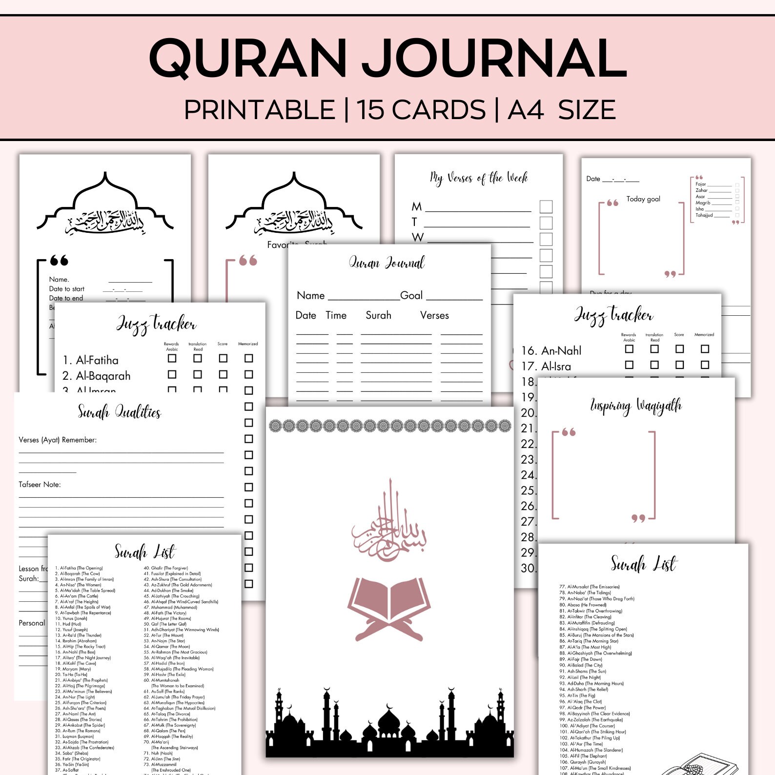 Quran Journal Digital, Quran Study, Quran Tracker, Muslim Planner, Read Quran in 1 Month, Quran Workbook, Surah Study & Reflection