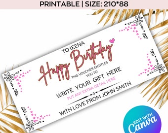 Editable birthday gift voucher, Event  Ticket, Print at home Birthday Voucher, Digital Gift Voucher, Surprise Ticket