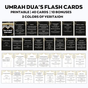 40 Umrah Duas do druku, karty Umrah, przewodnik Umrah, książka Umrah, Duas dla Umrah, fiszki Umrah, islamskie karty Dua, transliteracja na język angielski