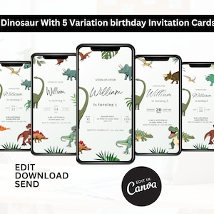 Bearbeitbares Dinosaurier-Geburtstagseinladungspaket, Jurassic World Party Evite, Dino-Geburtstagsvorlage, Dschungeltiere-Einladung, T-Rex zum Ausdrucken