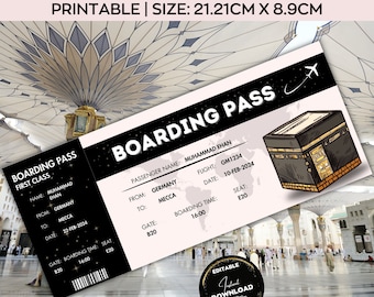 Hajj Boarding Pass, bewerkbare Hajj vliegticket, Mekka Umrah Gift, Medina, Mekka Travel, Memrobila Gift, Couple Gift