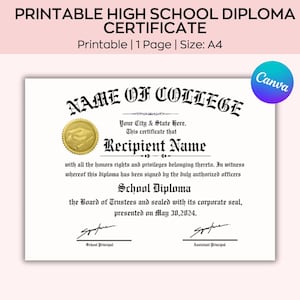 Printable GED Diploma, Certificate Award Keepsake, High School Diploma certificate, Milestones, Printable Certificate With Seal.
