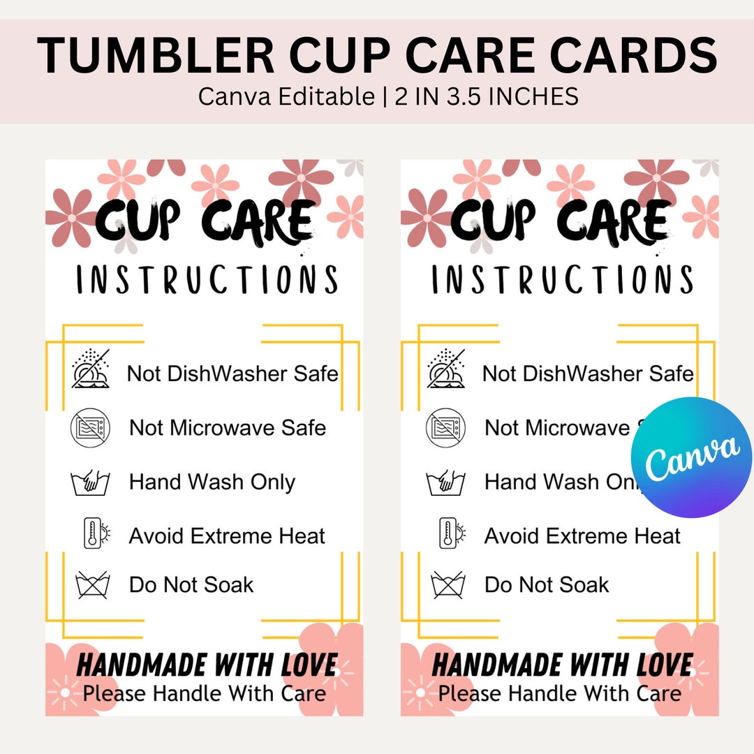 Tumbler Cup Care Instructions Card, Small Business Supplies, Printable ...