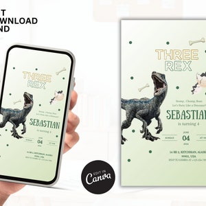 Bearbeitbare Dinosaurier-Geburtstagseinladung, Jurassic World Party Evite, Dino-Partyvorlage, Party einladen Dinosaurier-Geburtstag, bearbeitbarer T-Rex