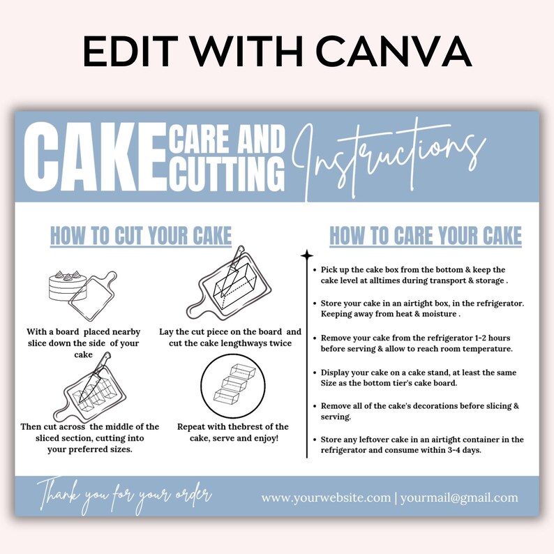 Editable Cake Care & Cutting Guide Canva Template, Cake Cutting Guide ...