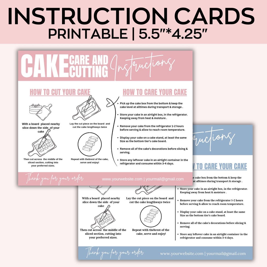 Editable Cake Care & Cutting Guide Canva Template, Cake Cutting Guide ...
