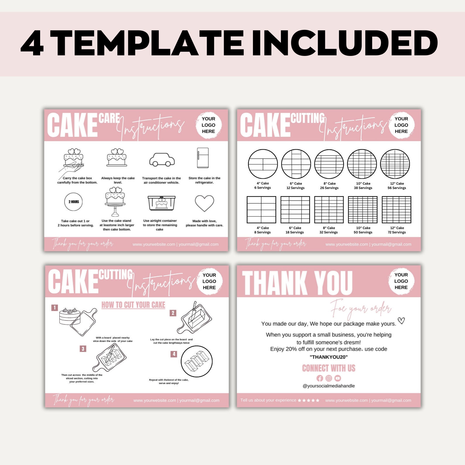 Editable Cake Care & Cutting Guide Canva Template,printable Cake ...