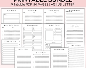 Mental Health Tracker Bundle, Anxiety Tracker, Symptom Tracker, Self Care Tracker, Depression Tracker, Printable A5 Journal Pages