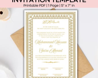 Plantilla de contrato Nikkah dorado, certificado Nikkah editable A4, contrato de boda musulmán, Nikah Nama islámico dorado, certificado Nikkah digital