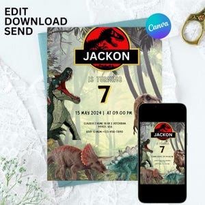 恐竜の招待状、恐竜パーティーのテンプレート、恐竜の誕生日パーティーの招待状、ジュラシックワールドパーティーの招待状、男の子向けのデジタル誕生日パーティーの招待状