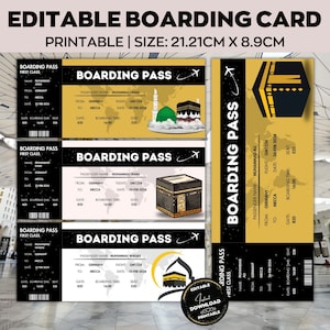 Carte d'embarquement pour le Hajj, billet d'avion modifiable pour le Hajj, cadeau Omra de La Mecque, Médine, voyage à La Mecque, cadeau Memrobila, cadeau pour couple
