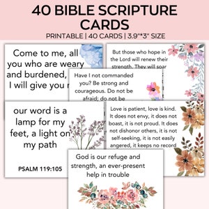 40 Bibel-Schriftkarten, Ermutigungs-Bibelverse, Bibelvers-Karten, Bibelstudium zum Ausdrucken, druckbares Gebet, Bibel-Erinnerungsvers
